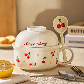 摩登主妇樱桃泡面碗带盖家用2025新款餐具早餐个人专用陶瓷汤面碗