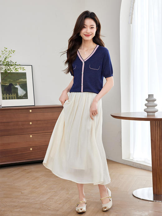 【专属特价】熙世界夏款优雅针织衫女知性优雅舒适针织短袖衫 商品图2