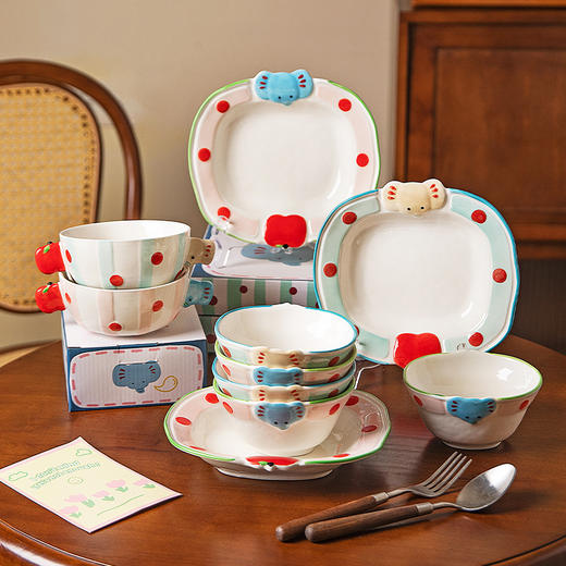 摩登主妇可爱小象米饭碗家用高颜值餐具汤碗泡面碗酸奶碗盘子餐盘 商品图0
