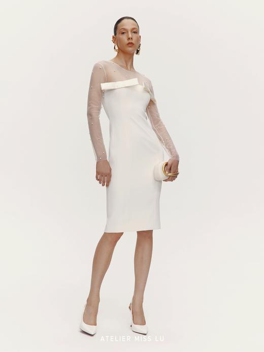 【珍珠光迹】珍珠点缀纱纱拼接蝴蝶结收腰连衣裙 商品图1