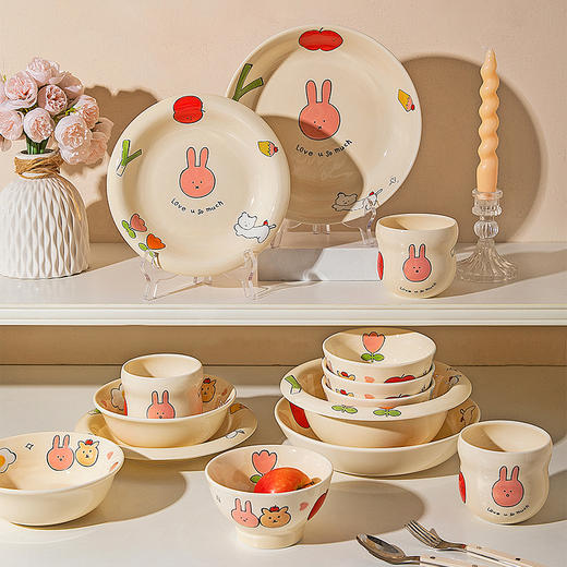 摩登主妇可爱餐具陶瓷饭碗家用2025新款一人食碗具漂亮盘子汤面碗 商品图4