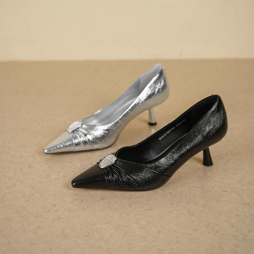 Westory2025年秋季尖头高跟捏褶设计V口通勤百搭浅口单鞋S25CE76371 商品图0