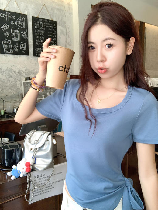 <曾小咸推荐>2色不规则下摆绑带短袖T 日常89.99/件 立减50 秒杀39.99/件！！ 商品图12