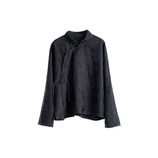 绽放461朵/【黑白灰系列·宫二】黑底提花新中式斜襟九分袖小衫女 商品图4