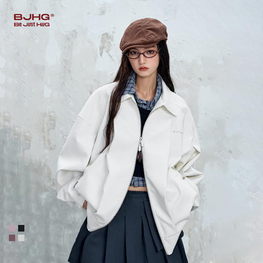 BJHG不计后果鳄鱼纹PU皮休闲夹克外套男款秋美式复古设计感皮衣女 商品图0