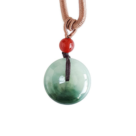 【天然正品】A货翡翠天然无杂裂糯种飘花平安扣造型翡翠（吉祥、如意）吊坠项链18.7*18.7*5.4MM（皆取最大值）女士现售价：580特价！110725NJM05 商品图0