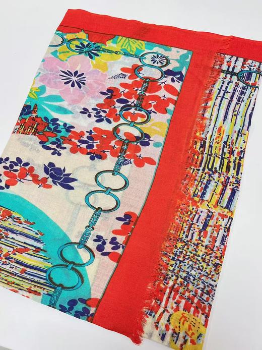 ｛特卖｝（边有些染色）100%羊毛围巾花型三十一橙色花卉元素～喜出 商品图1