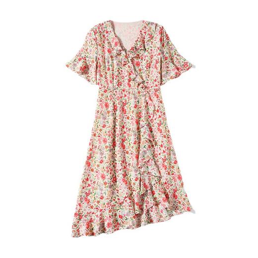 「高货kbnq」全新升级【铂金会员477/天猫639/差价162】(04309)洛诗琳法式桑蚕丝连衣裙2025夏季修身显瘦真丝碎花A字裙 商品图4