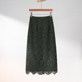 西子/苔青绣高定重工提花蕾丝法式高腰优雅墨绿色半身裙/BQXS124
