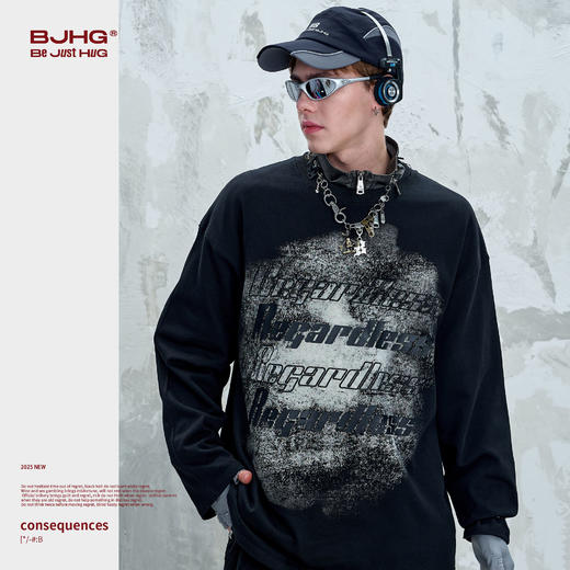 BJHG不计后果 美式复古长袖T恤男女款秋季情侣内搭新疆棉打底卫衣 商品图3