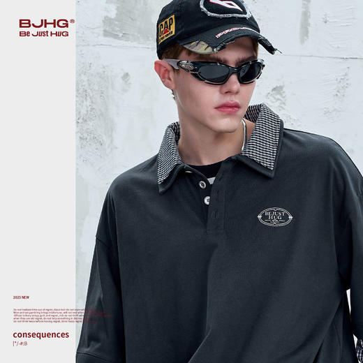 BJHG不计后果 假两件polo衫男款秋季潮美式复古凉感抗菌长袖t恤女 商品图1