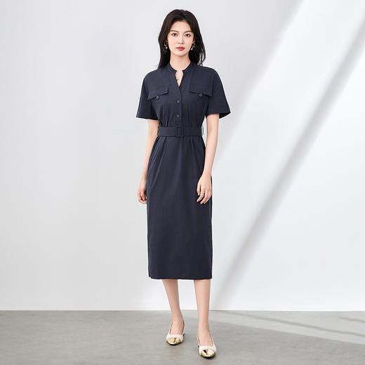 「高货wl」全新升级【铂金会员358/天猫479/差价121】(00222)洛诗琳通勤复古工装连衣裙2025夏季高腰显瘦短袖衬衫裙 商品图1