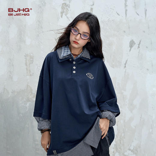 BJHG不计后果 假两件polo衫男款秋季潮美式复古凉感抗菌长袖t恤女 商品图3