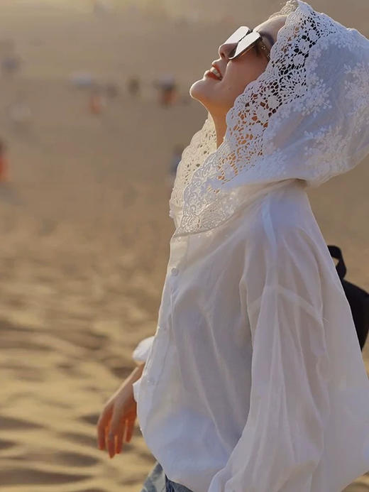 人间白月光天丝防晒钩花连帽衬衣 商品图7