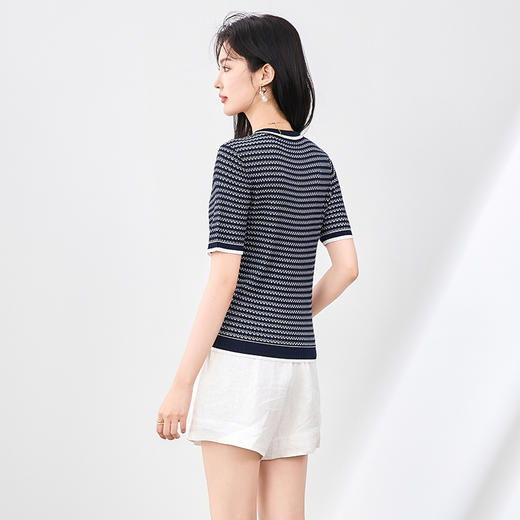 「高货wl」全新升级【铂金会员211/天猫279/差价68】(93509)洛诗琳兰精天丝凉感条纹T恤2025夏季小香风字针织上衣女 商品图1