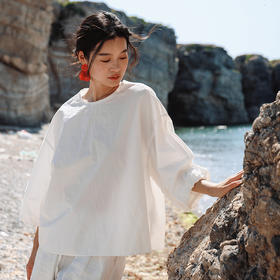 绽放392朵/【黑白灰系列·像花一样】汉麻棉宽松设计感中袖衬衫女