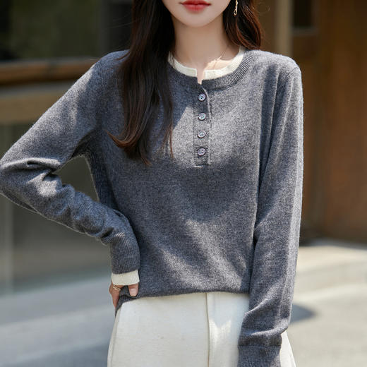 100%羊毛假两件圆领羊毛衫 商品图2