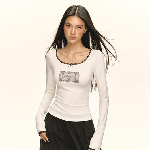 Ariseism 美式复古设计感长袖T恤女秋季新款辣妹修身上衣 商品图2