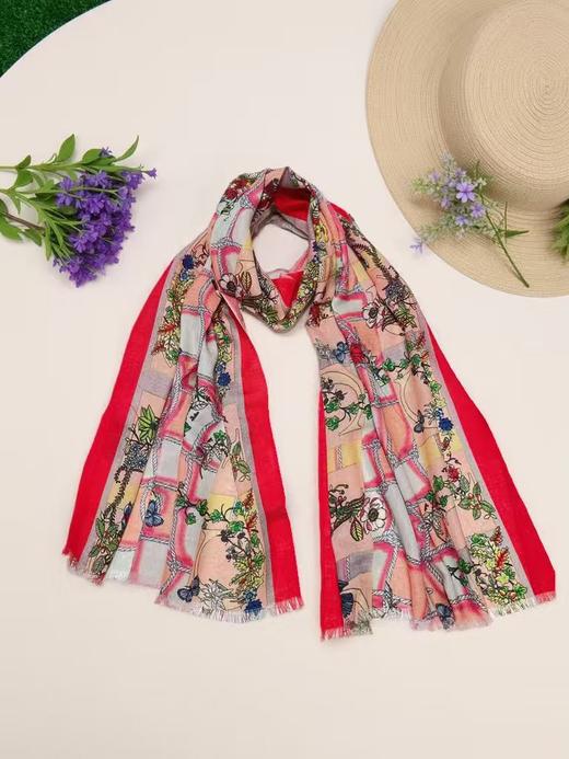 ｛特卖｝100%羊毛围巾花型三十四田园花卉红边～喜出 商品图0