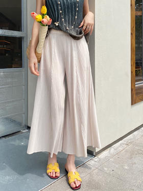 褶皱阔腿裙裤垂感显瘦夏季薄款九分喇叭裤