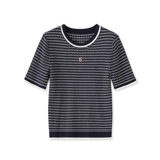 「高货wl」全新升级【铂金会员211/天猫279/差价68】(93509)洛诗琳兰精天丝凉感条纹T恤2025夏季小香风字针织上衣女 商品图4