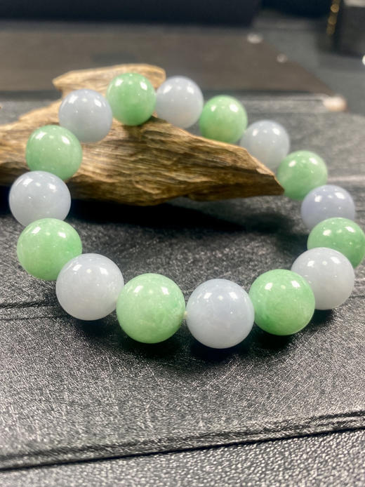 【FC0049】18K金镶嵌翡翠苹果绿+紫罗兰手串 珠圆玉润 美观大方 商品图0