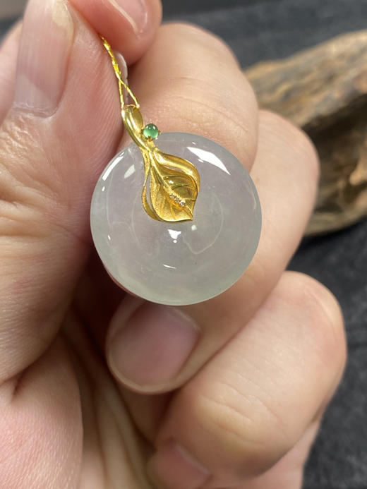 【FC0044】18K金镶嵌翡翠冰平安扣吊坠 水润光泽 款式精美 商品图0