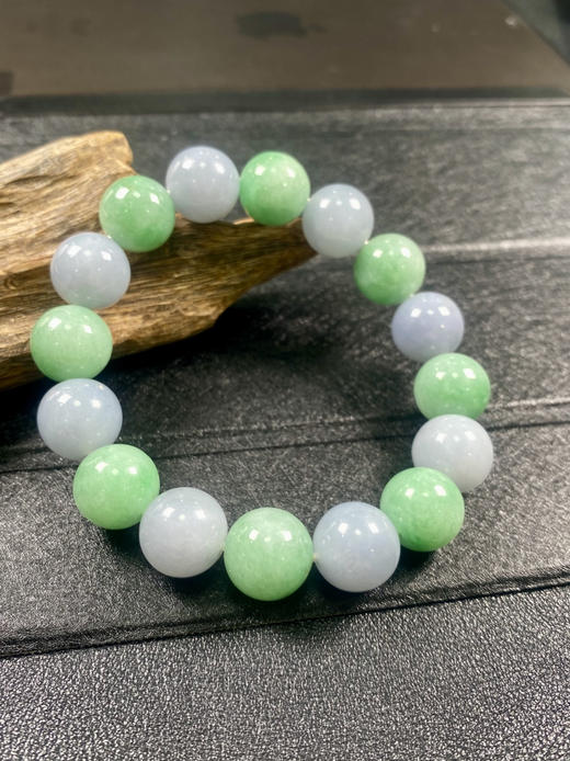 【FC0049】18K金镶嵌翡翠苹果绿+紫罗兰手串 珠圆玉润 美观大方 商品图1