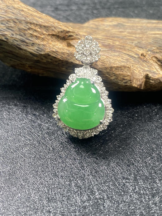 【FC0037】18K金镶嵌翡翠阳绿葫芦吊坠  色阳完美 精致完美 商品图0