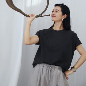绽放旅行女装295朵/【黑白灰系列】纯棉宽松U型贴袋连身袖短袖T恤