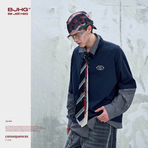 BJHG不计后果 假两件polo衫男款秋季潮美式复古凉感抗菌长袖t恤女 商品图2