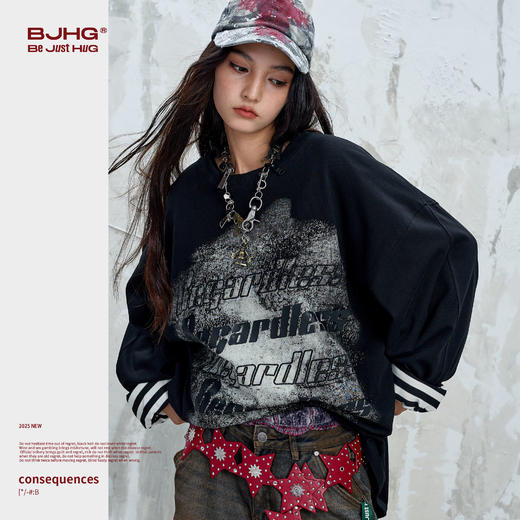BJHG不计后果 美式复古长袖T恤男女款秋季情侣内搭新疆棉打底卫衣 商品图2