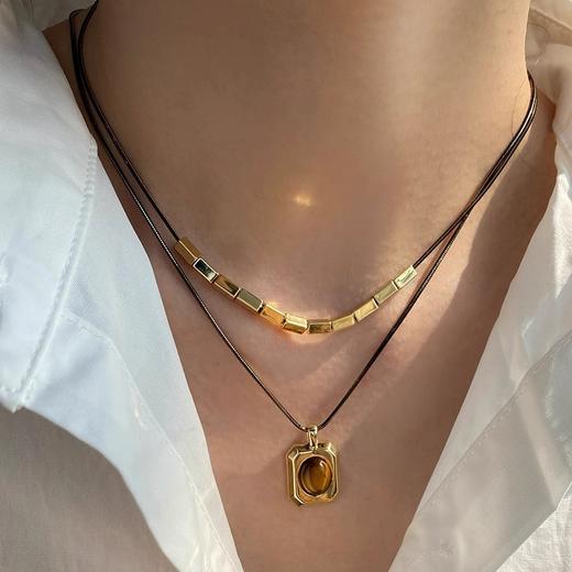 Oflye潮流饰品  新款美拉德虎眼石叠戴双层项链女款高级感百搭锁骨链复古颈链 商品图0
