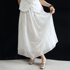 绽放453朵/【黑白灰系列·白日焰火】桑蚕丝棉压褶半身裙旅行长裙