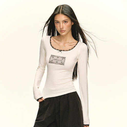 Ariseism 美式复古设计感长袖T恤女秋季新款辣妹修身上衣 商品图0