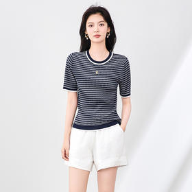「高货wl」全新升级【铂金会员211/天猫279/差价68】(93509)洛诗琳兰精天丝凉感条纹T恤2025夏季小香风字针织上衣女