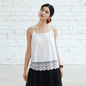 绽放女装457朵/【黑白灰系列·叠穿吊带】竹节棉蕾丝拼接吊带背心