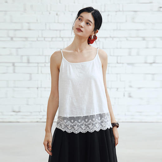 绽放女装457朵/【黑白灰系列·叠穿吊带】竹节棉蕾丝拼接吊带背心 商品图0