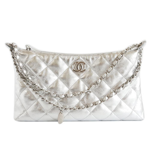 【98新】CHANEL香奈儿AS5498 B20300 U1002  25s银色牛皮hobo嬉皮包饺子包腋下单肩包女士现售价：33500！230725NJS24 商品图0