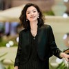 西子/【黑缎玫瑰】重磅醋酸简约设计感V领长袖黑色外套/WTHJ080 商品缩略图0