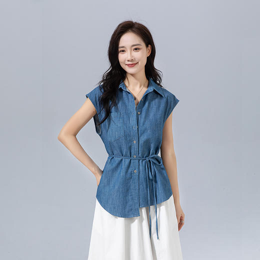 「高货xg」全新升级【铂金会员192/天猫259/差价67】(03149)洛诗琳无袖天丝牛仔衬衫2025夏季新款百搭气质通勤上衣女 商品图1