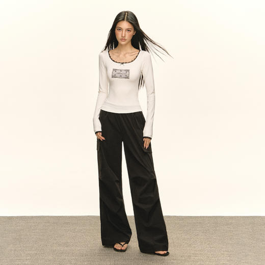 Ariseism 美式复古设计感长袖T恤女秋季新款辣妹修身上衣 商品图4