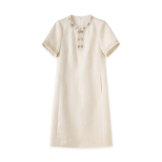 「高货wl」全新升级【铂金会员367/天猫489/差价122】(92656)洛诗琳法式宫廷风重工钉珠刺绣花边金丝麻显瘦A字连衣裙 商品图4