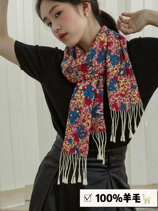 ｛特卖｝100%羊毛围巾花型三彩绘豹纹 ～喜出 商品图0