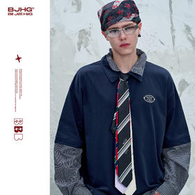 BJHG不计后果 假两件polo衫男款秋季潮美式复古凉感抗菌长袖t恤女