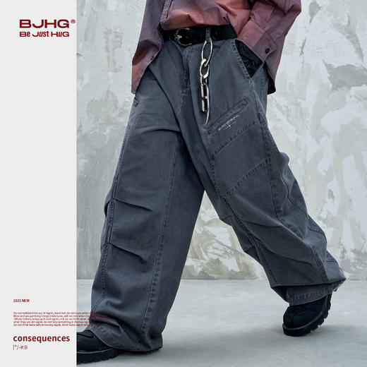BJHG不计后果复古工装牛仔裤男款秋季直筒美式潮牌宽松水洗阔腿裤 商品图2