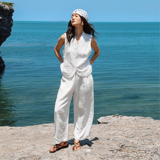 绽放451朵/【黑白灰系列·陪伴裤】纯汉麻宽松抽绳显瘦直筒长裤女 商品图2