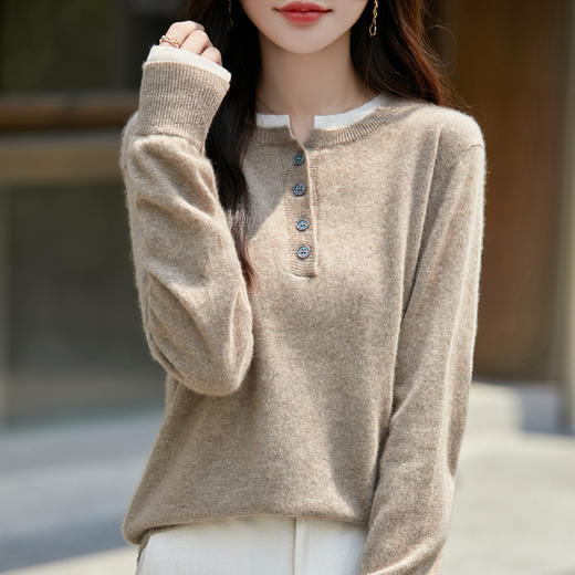 100%羊毛假两件圆领羊毛衫 商品图4