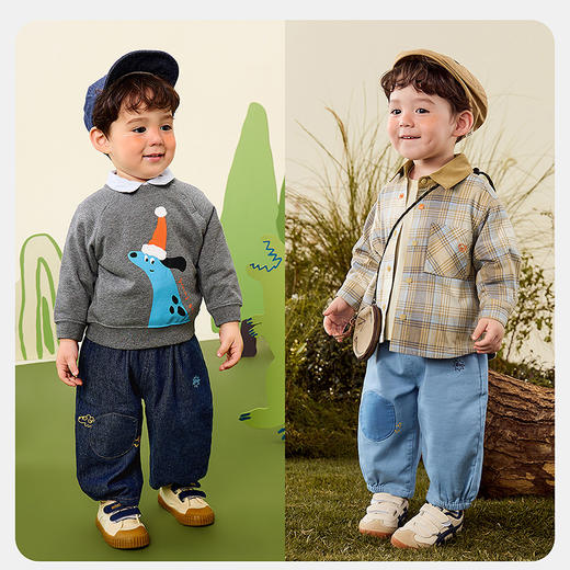 【仿牛仔】迷你巴拉男童女童裤子宝宝柔软透气宽松直筒裤长裤 商品图2