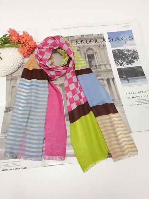 ｛特卖｝100%羊毛围巾花型三十二彩条格撞色～喜出 商品图4